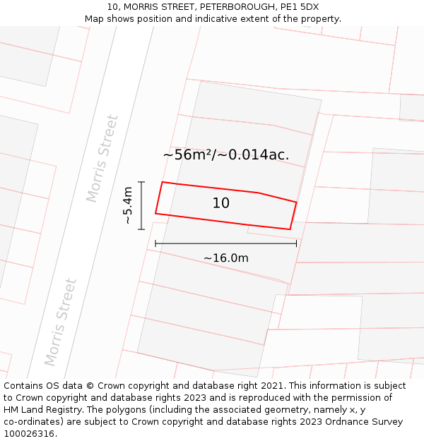 10, MORRIS STREET, PETERBOROUGH, PE1 5DX: Plot and title map
