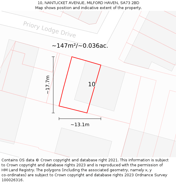 10, NANTUCKET AVENUE, MILFORD HAVEN, SA73 2BD: Plot and title map