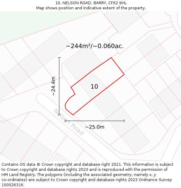 10, NELSON ROAD, BARRY, CF62 9HL: Plot and title map