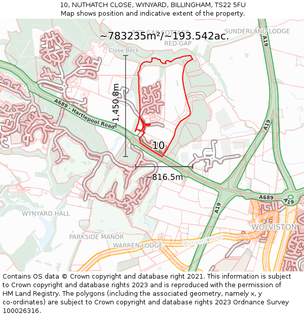10, NUTHATCH CLOSE, WYNYARD, BILLINGHAM, TS22 5FU: Plot and title map