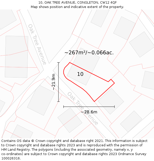 10, OAK TREE AVENUE, CONGLETON, CW12 4QF: Plot and title map
