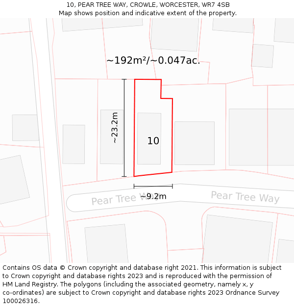 10, PEAR TREE WAY, CROWLE, WORCESTER, WR7 4SB: Plot and title map