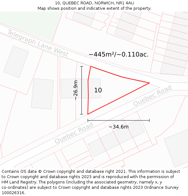 10, QUEBEC ROAD, NORWICH, NR1 4AU: Plot and title map