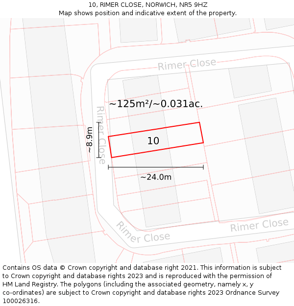 10, RIMER CLOSE, NORWICH, NR5 9HZ: Plot and title map