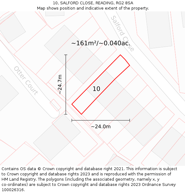 10, SALFORD CLOSE, READING, RG2 8SA: Plot and title map