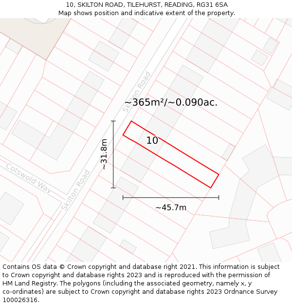 10, SKILTON ROAD, TILEHURST, READING, RG31 6SA: Plot and title map