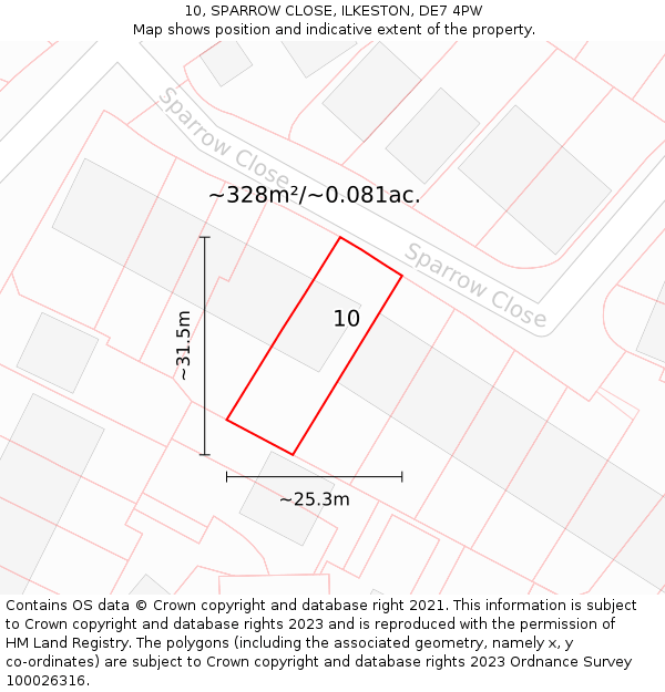 10, SPARROW CLOSE, ILKESTON, DE7 4PW: Plot and title map
