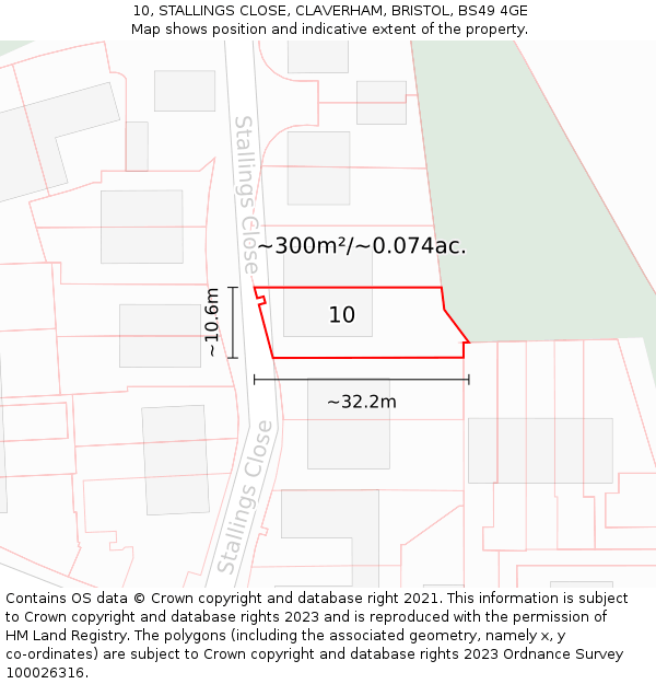 10, STALLINGS CLOSE, CLAVERHAM, BRISTOL, BS49 4GE: Plot and title map