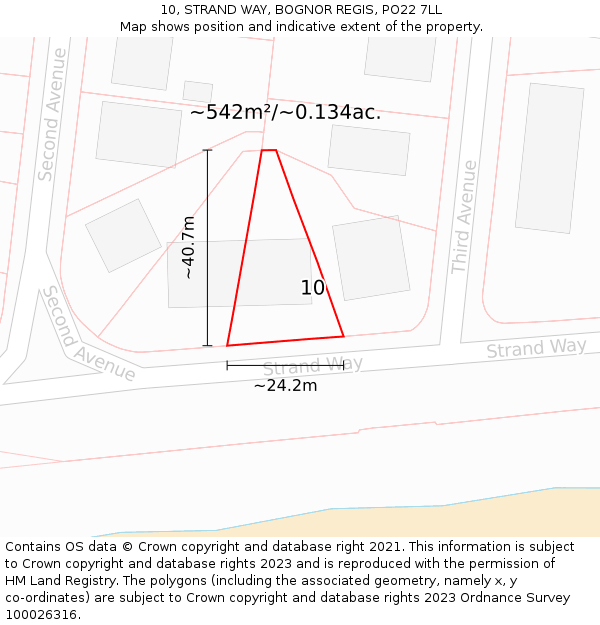 10, STRAND WAY, BOGNOR REGIS, PO22 7LL: Plot and title map