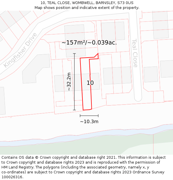 10, TEAL CLOSE, WOMBWELL, BARNSLEY, S73 0US: Plot and title map