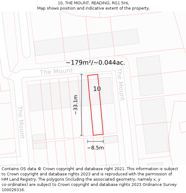 10, THE MOUNT, READING, RG1 5HL: Plot and title map