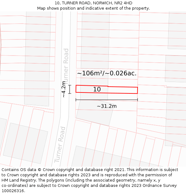 10, TURNER ROAD, NORWICH, NR2 4HD: Plot and title map
