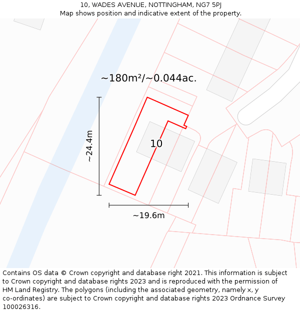 10, WADES AVENUE, NOTTINGHAM, NG7 5PJ: Plot and title map