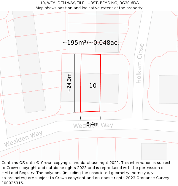 10, WEALDEN WAY, TILEHURST, READING, RG30 6DA: Plot and title map