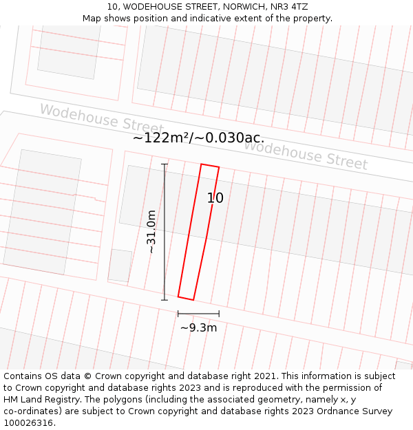10, WODEHOUSE STREET, NORWICH, NR3 4TZ: Plot and title map