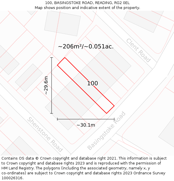 100, BASINGSTOKE ROAD, READING, RG2 0EL: Plot and title map