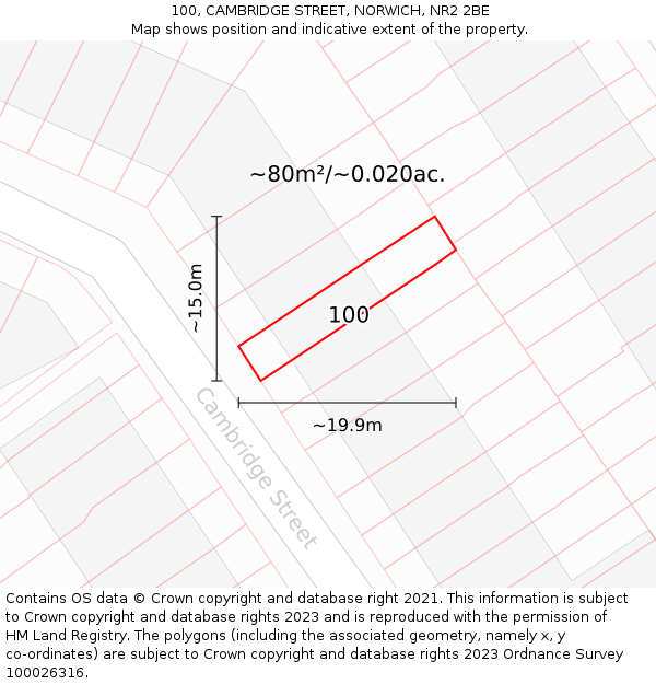 100, CAMBRIDGE STREET, NORWICH, NR2 2BE: Plot and title map