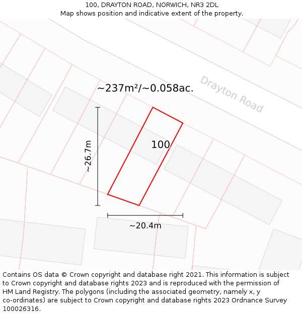 100, DRAYTON ROAD, NORWICH, NR3 2DL: Plot and title map