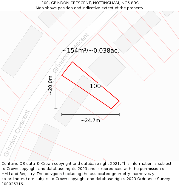 100, GRINDON CRESCENT, NOTTINGHAM, NG6 8BS: Plot and title map