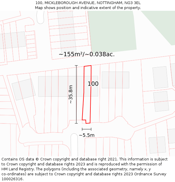 100, MICKLEBOROUGH AVENUE, NOTTINGHAM, NG3 3EL: Plot and title map