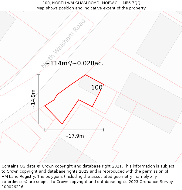 100, NORTH WALSHAM ROAD, NORWICH, NR6 7QQ: Plot and title map