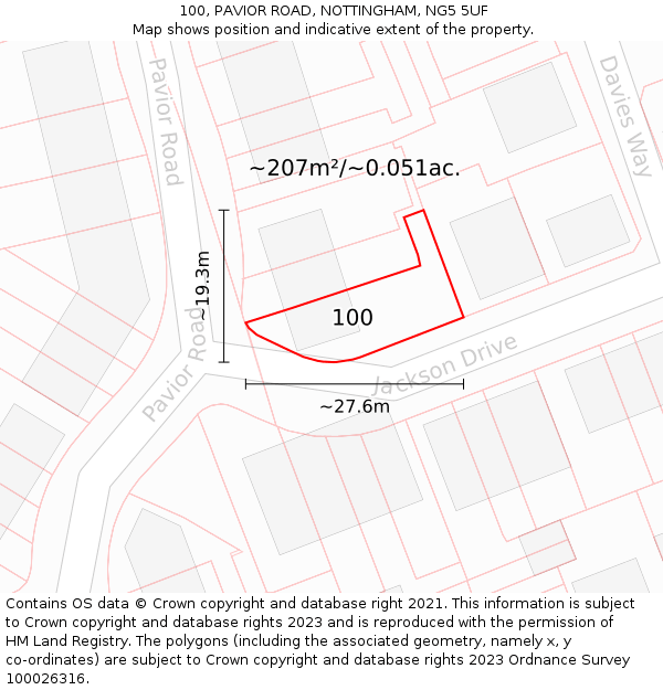100, PAVIOR ROAD, NOTTINGHAM, NG5 5UF: Plot and title map