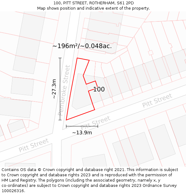 100, PITT STREET, ROTHERHAM, S61 2PD: Plot and title map