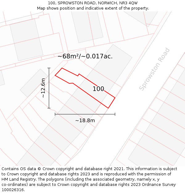 100, SPROWSTON ROAD, NORWICH, NR3 4QW: Plot and title map