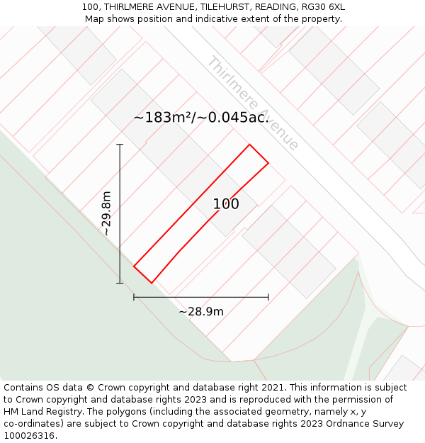 100, THIRLMERE AVENUE, TILEHURST, READING, RG30 6XL: Plot and title map