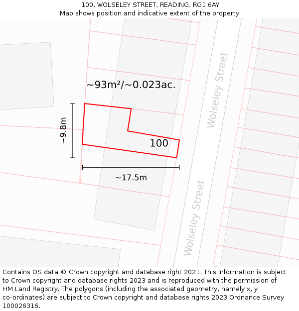 100, WOLSELEY STREET, READING, RG1 6AY: Plot and title map