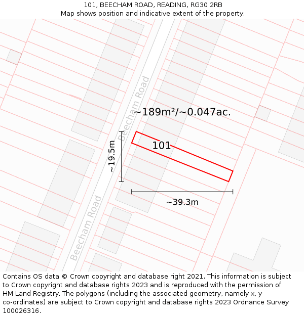 101, BEECHAM ROAD, READING, RG30 2RB: Plot and title map