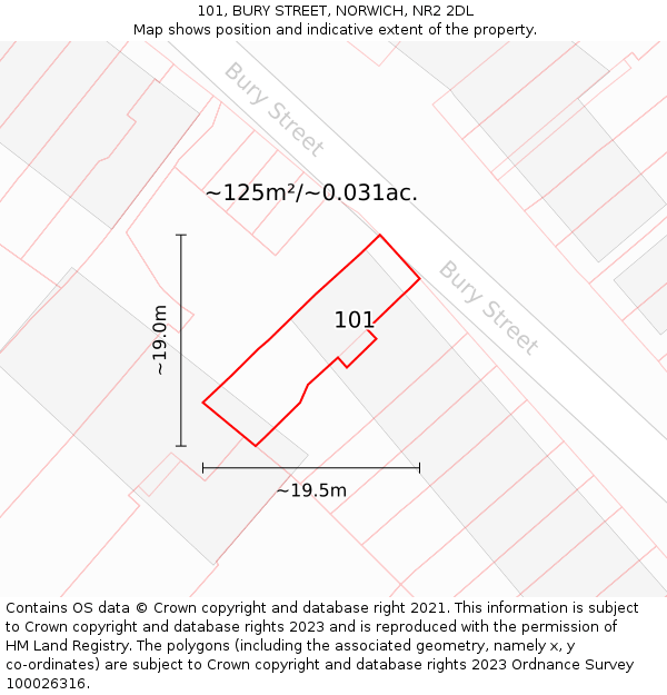 101, BURY STREET, NORWICH, NR2 2DL: Plot and title map