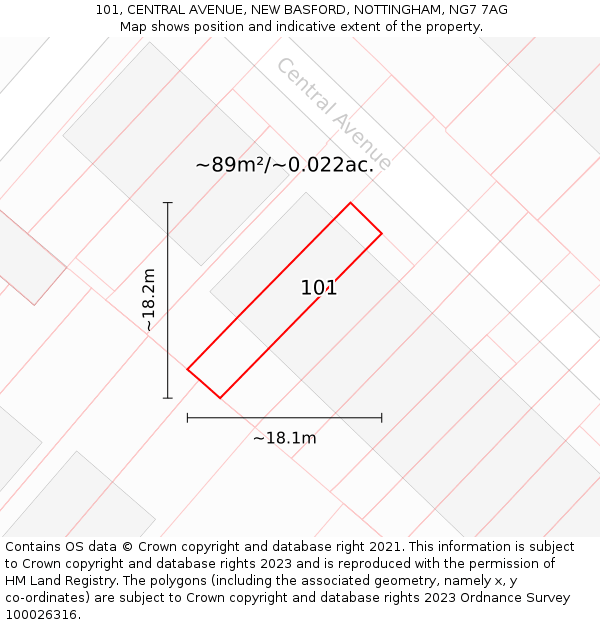 101, CENTRAL AVENUE, NEW BASFORD, NOTTINGHAM, NG7 7AG: Plot and title map