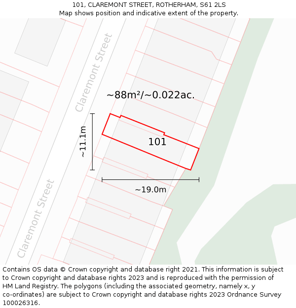 101, CLAREMONT STREET, ROTHERHAM, S61 2LS: Plot and title map