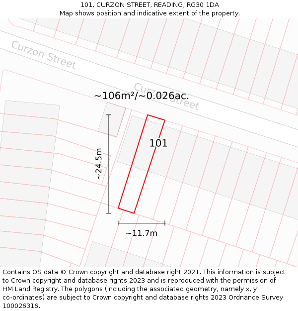 101, CURZON STREET, READING, RG30 1DA: Plot and title map