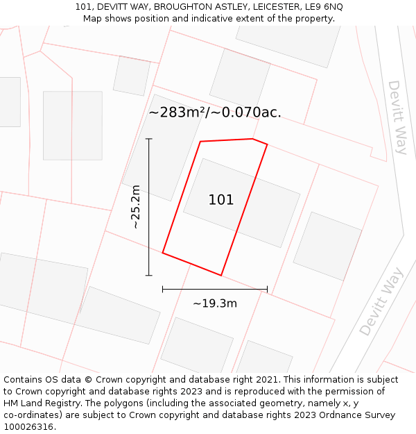 101, DEVITT WAY, BROUGHTON ASTLEY, LEICESTER, LE9 6NQ: Plot and title map