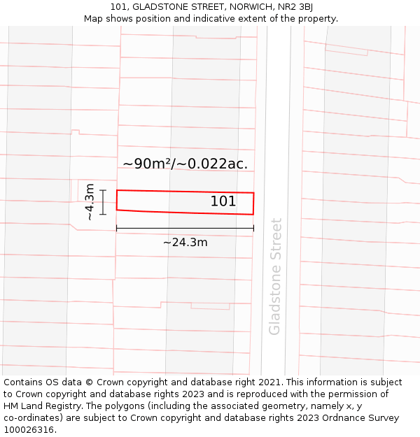 101, GLADSTONE STREET, NORWICH, NR2 3BJ: Plot and title map