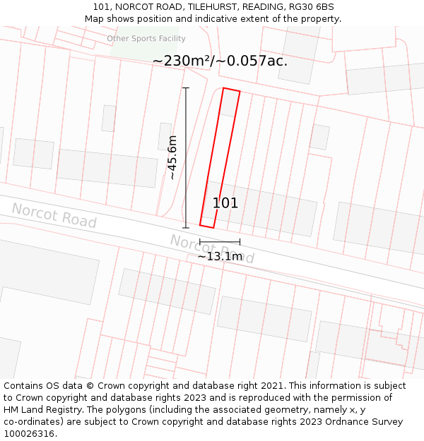 101, NORCOT ROAD, TILEHURST, READING, RG30 6BS: Plot and title map