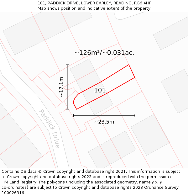 101, PADDICK DRIVE, LOWER EARLEY, READING, RG6 4HF: Plot and title map