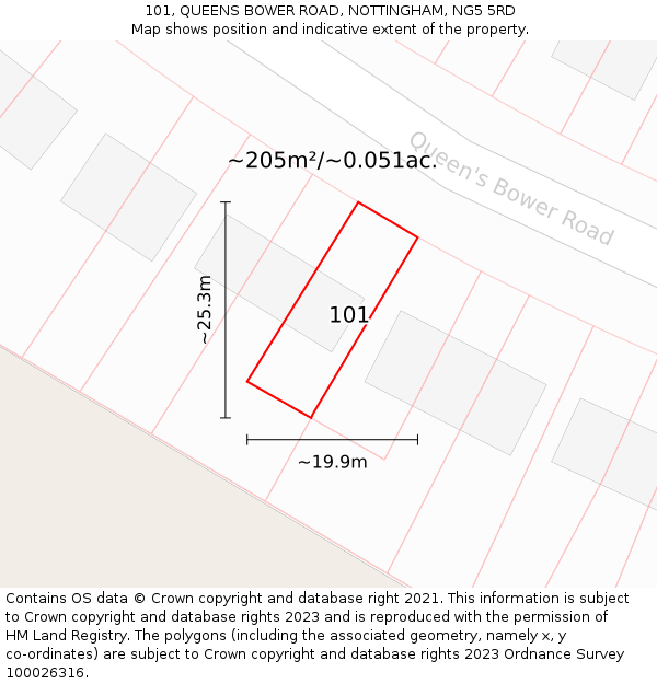 101, QUEENS BOWER ROAD, NOTTINGHAM, NG5 5RD: Plot and title map
