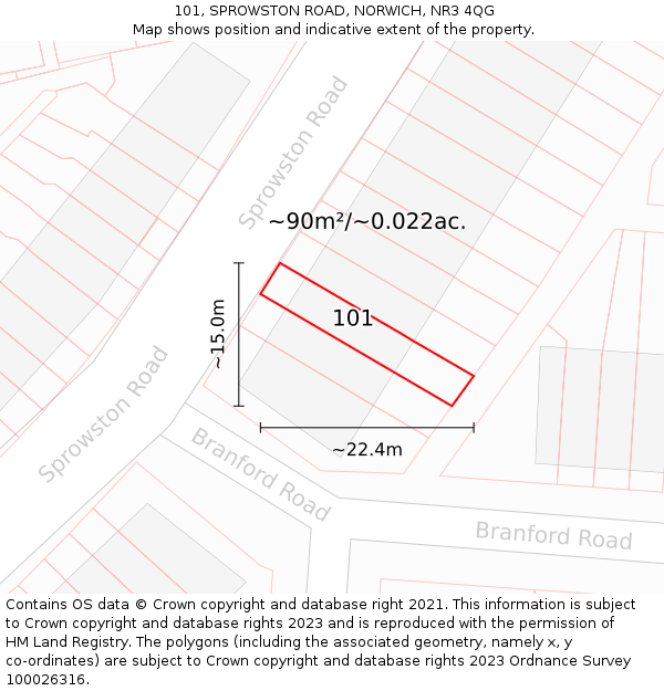 101, SPROWSTON ROAD, NORWICH, NR3 4QG: Plot and title map