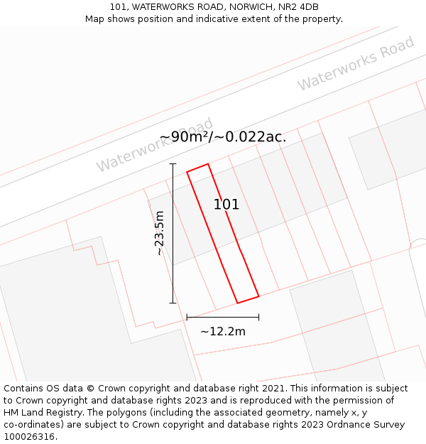 101, WATERWORKS ROAD, NORWICH, NR2 4DB: Plot and title map