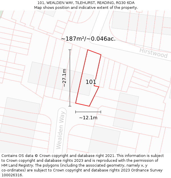 101, WEALDEN WAY, TILEHURST, READING, RG30 6DA: Plot and title map