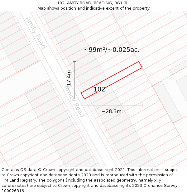 102, AMITY ROAD, READING, RG1 3LL: Plot and title map