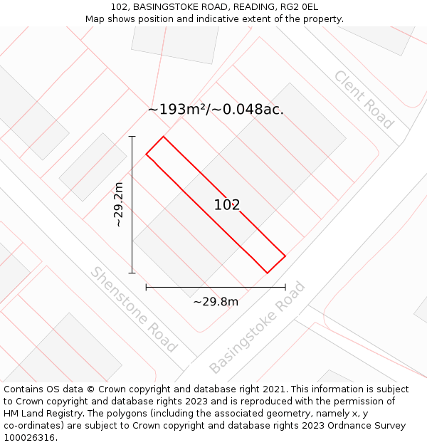 102, BASINGSTOKE ROAD, READING, RG2 0EL: Plot and title map