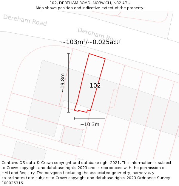 102, DEREHAM ROAD, NORWICH, NR2 4BU: Plot and title map