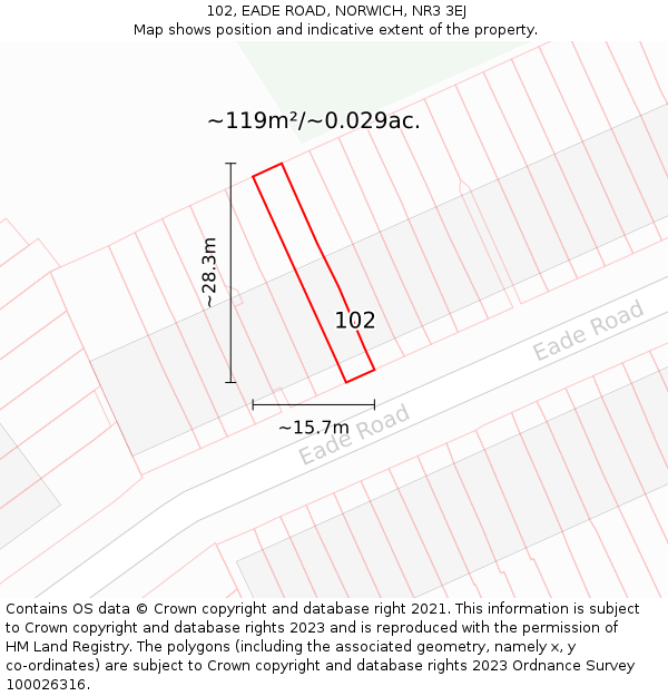 102, EADE ROAD, NORWICH, NR3 3EJ: Plot and title map