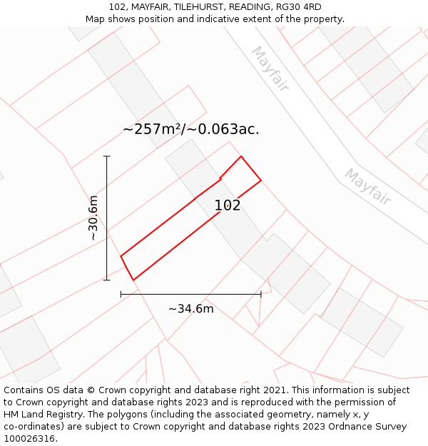102, MAYFAIR, TILEHURST, READING, RG30 4RD: Plot and title map