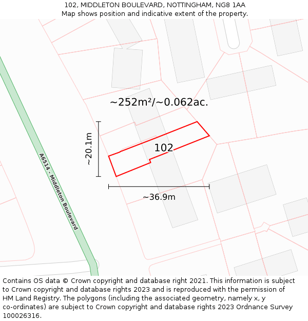 102, MIDDLETON BOULEVARD, NOTTINGHAM, NG8 1AA: Plot and title map