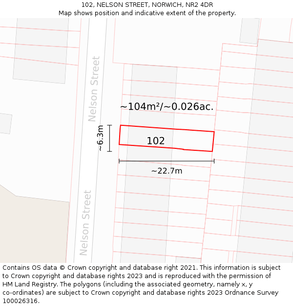 102, NELSON STREET, NORWICH, NR2 4DR: Plot and title map